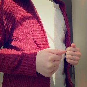 dark red cardigan!